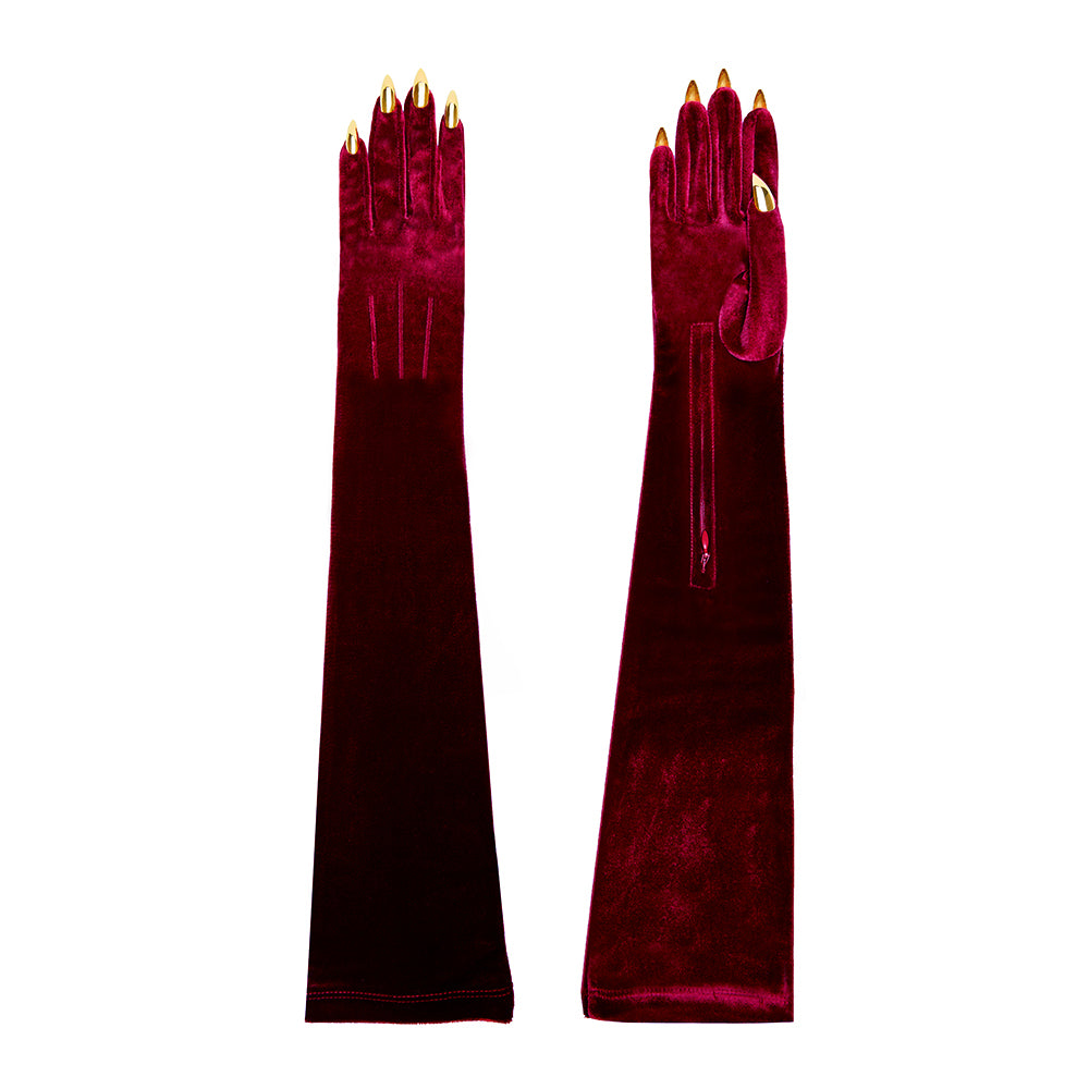 RUBY RED VELVET OPERA NAIL GLOVES