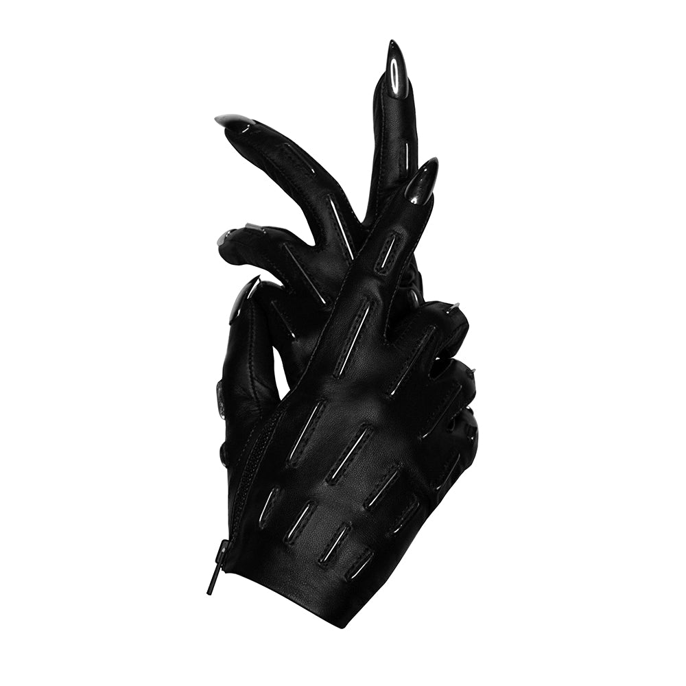 GUN METAL SKELETAL LINES STILETTO NAIL GLOVES