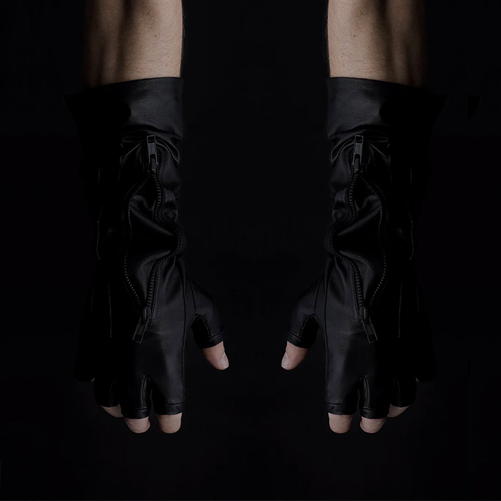 LONG FINGER CUFF DOUBLE ZIP GLOVES – MAJESTY BLACK