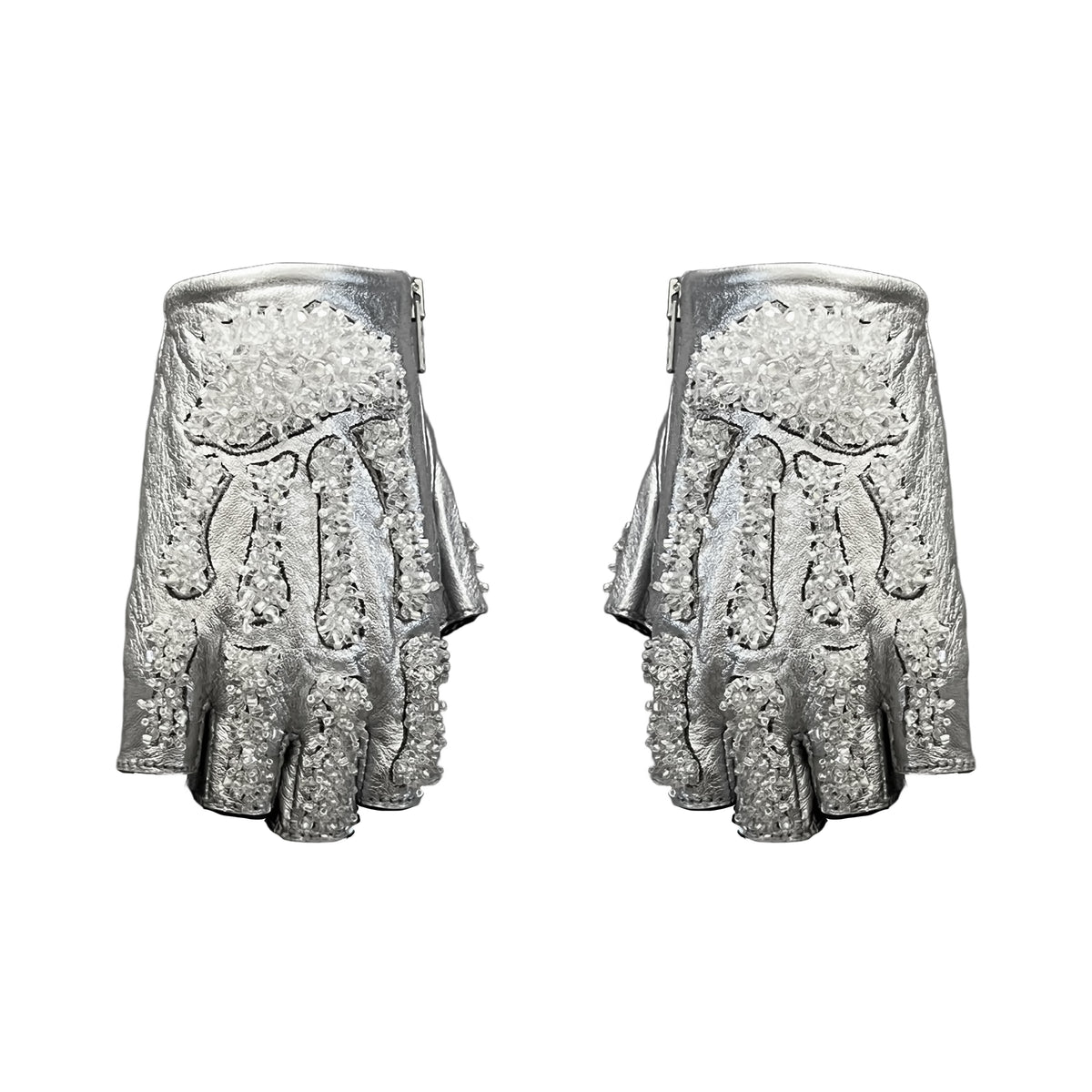 SAMPLE SALE SILVER BEADED BONES GLOVES WOMEN'S 7.5