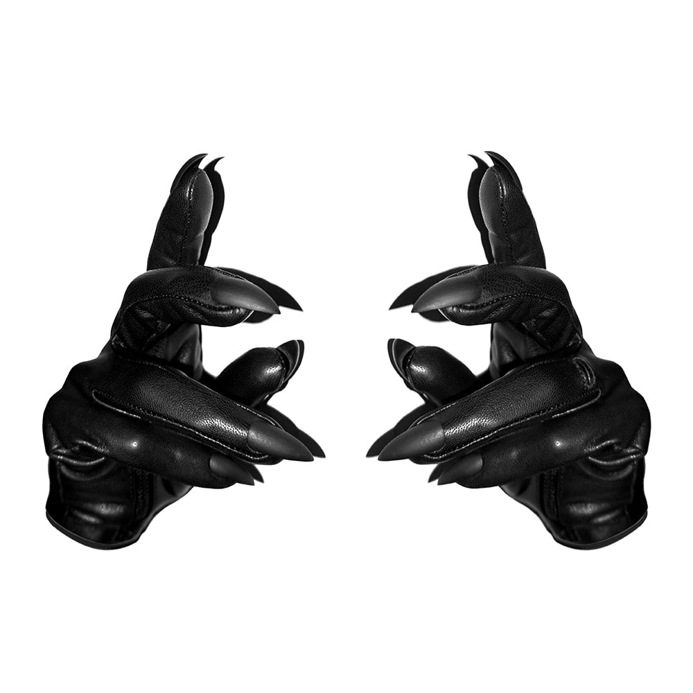 RING FINGER NAIL GLOVES MENS SIZE 9.0 / Black LEATHER / SILVER